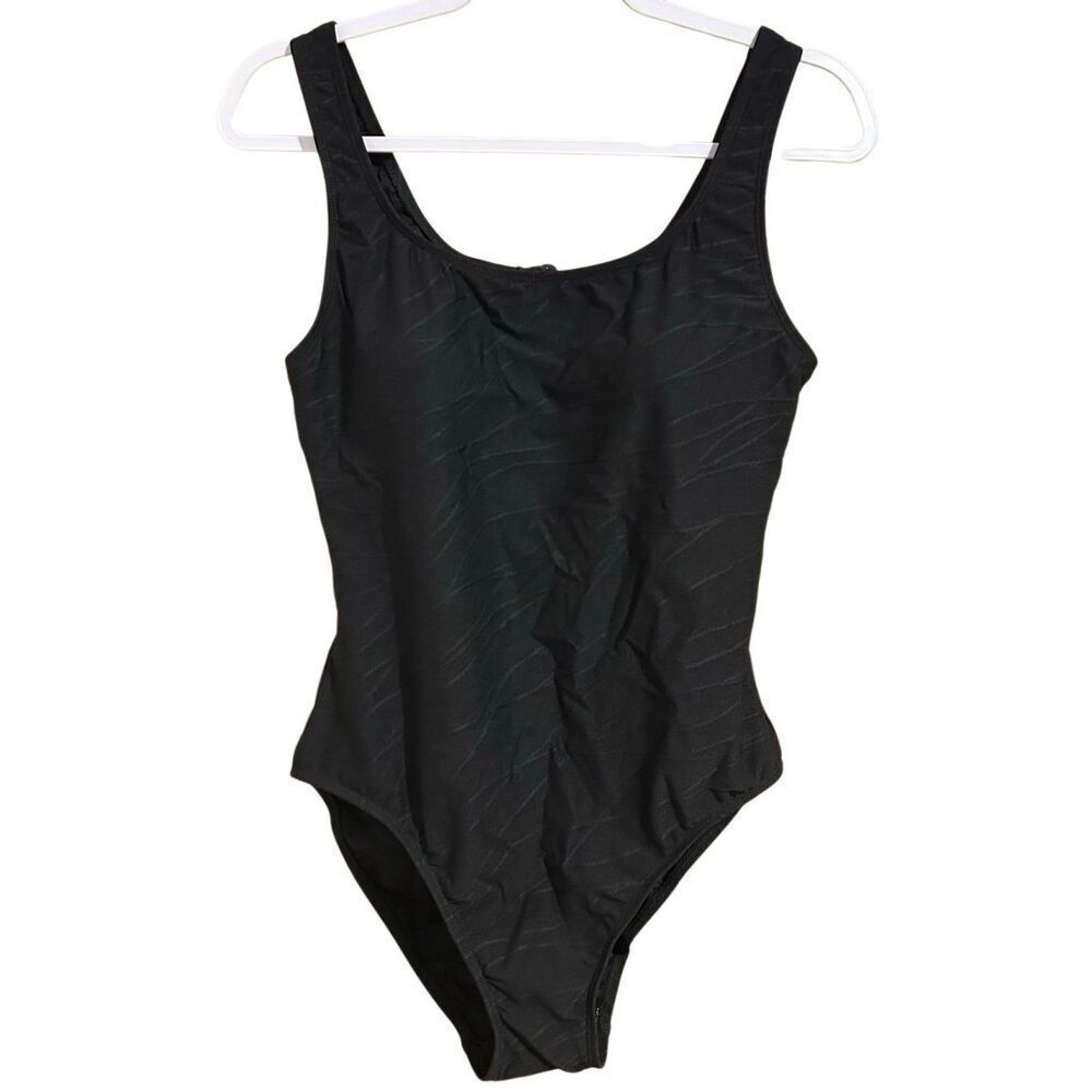 Cherokee Women's Size 16 One-Piece Swimsuit Black Tummy Toning Control NWT Textu